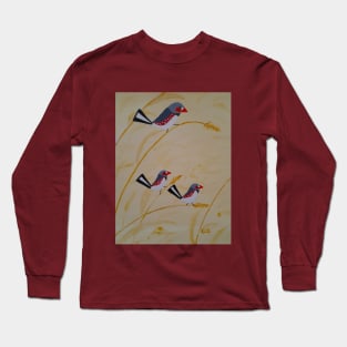 Retro style Australian Zebra Finches Long Sleeve T-Shirt